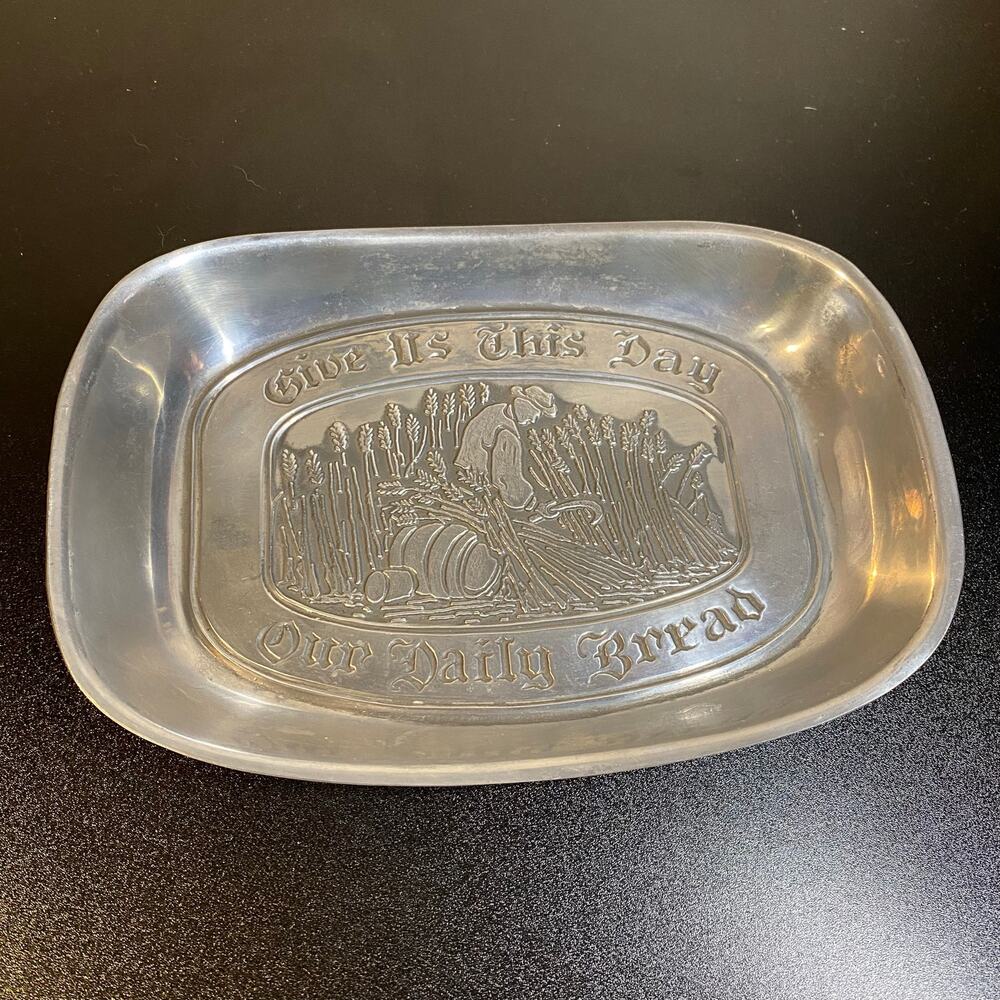 VTG Pewter Bread Tray “Give Us This Day Our Daily Bread” Duratale by Leonard